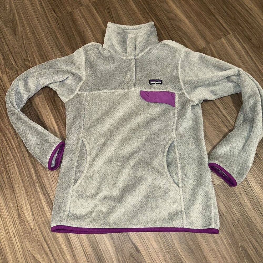 Patagonia Synchilla Pullover Womens Gray Purple Fleece Snap T Sweatshirt Size XS